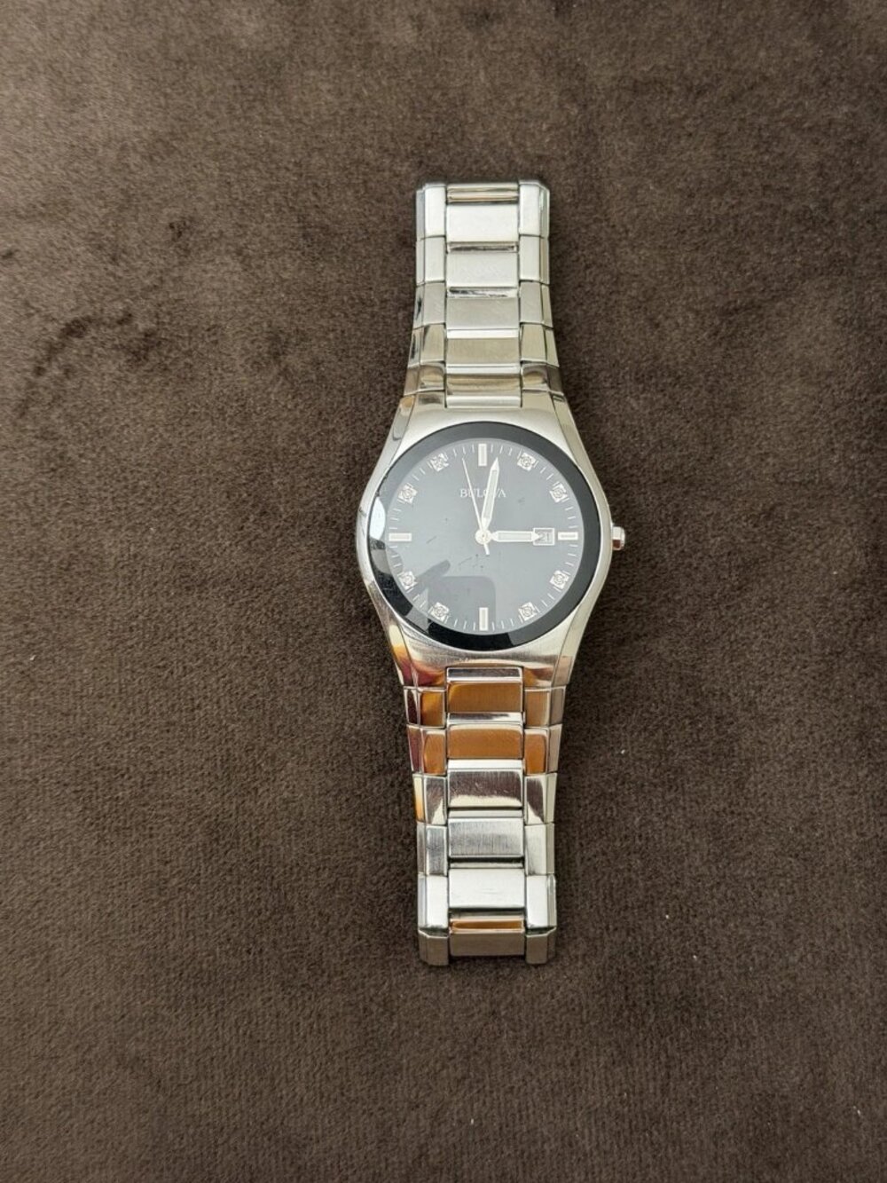Bulova Men's Quartz Dress Watch Black Dial Date Silver Stainless Bracelet
